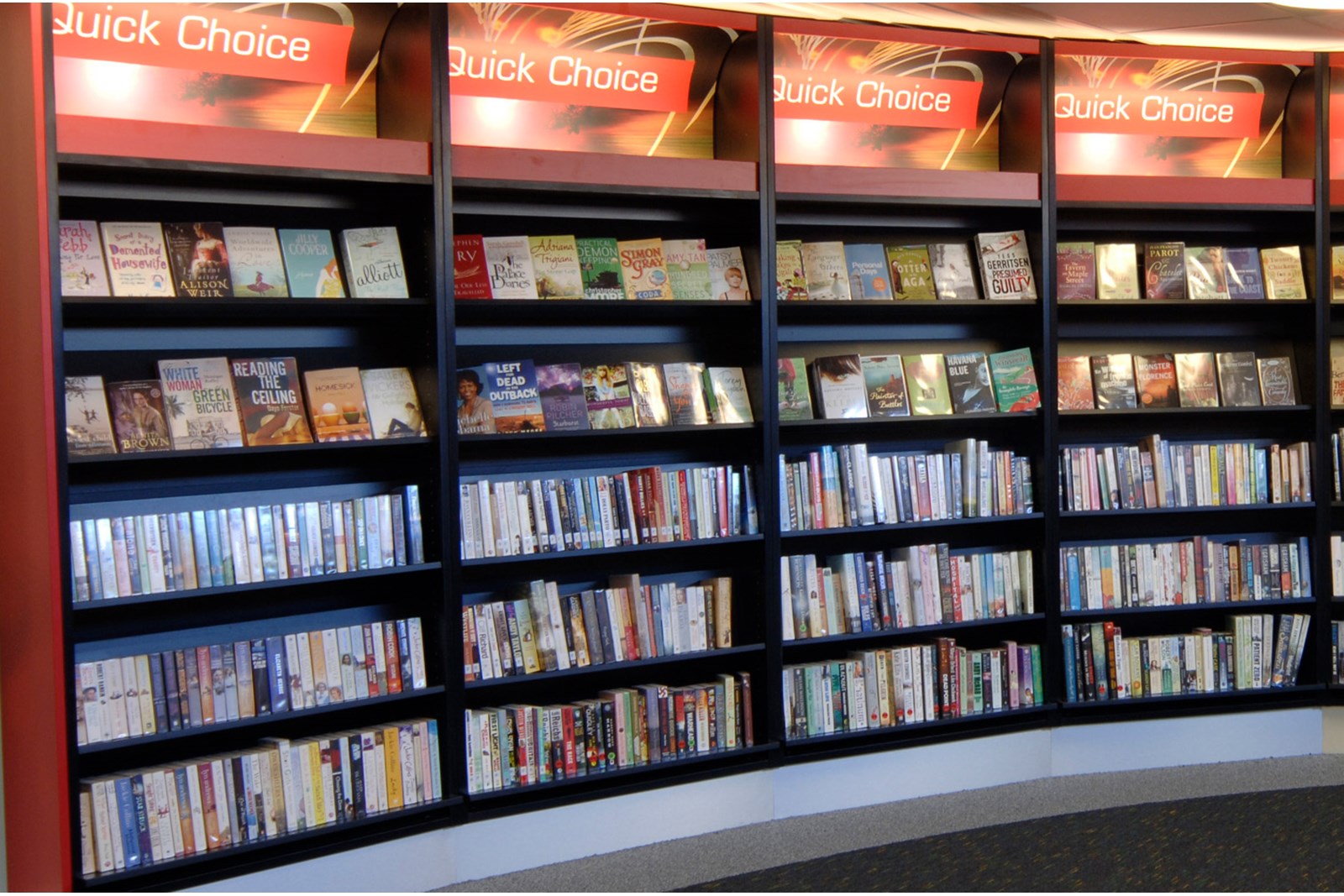 Library shelves with lightboxes